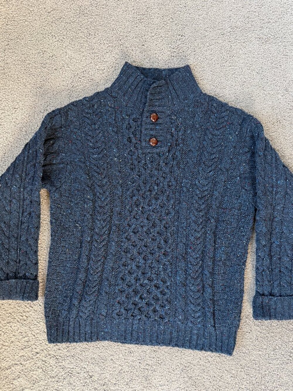 L.L. Bean Vintage Heritage Irish Fisherman Sweater L Reg Tweed Wool Button Mock